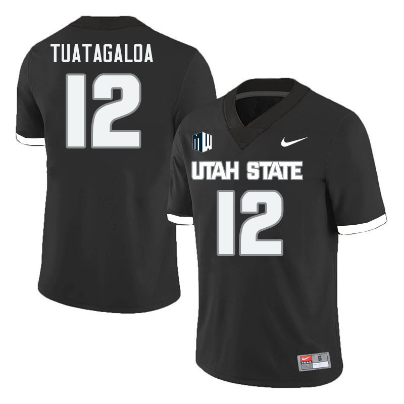 Utah State Aggies #12 Chase Tuatagaloa College Football Jerseys Stitched Sale-Black